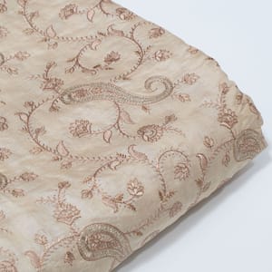 Gold Color Monga Silk Embroidered Fabric