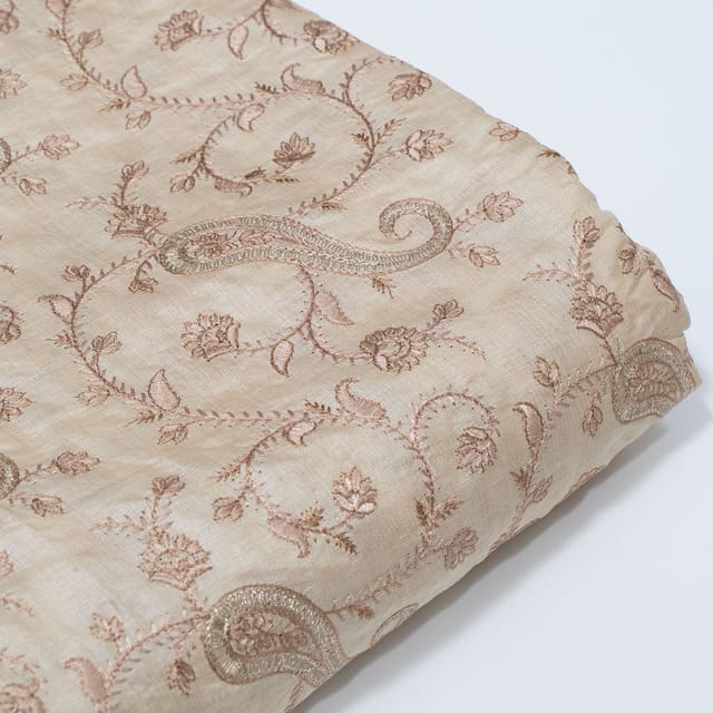 Gold Color Monga Silk Embroidered Fabric