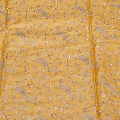 Mustard Color Monga Silk Embroidered Fabric