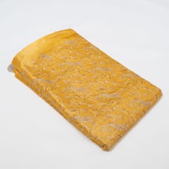 Mustard Color Monga Silk Embroidered Fabric