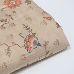 Light Beige Color Monga Silk Embroidered Fabric