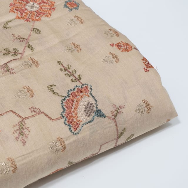 Light Beige Color Monga Silk Embroidered Fabric