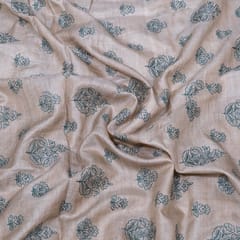 Light Beige Color Tussar Silk Embroidered Fabric
