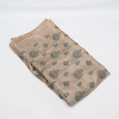 Light Beige Color Tussar Silk Embroidered Fabric