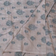 Light Beige Color Tussar Silk Embroidered Fabric