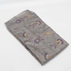 Grey Color Monga Silk Embroidered Fabric