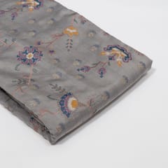 Grey Color Monga Silk Embroidered Fabric