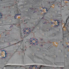 Grey Color Monga Silk Embroidered Fabric