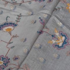 Grey Color Monga Silk Embroidered Fabric