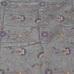 Grey Color Monga Silk Embroidered Fabric