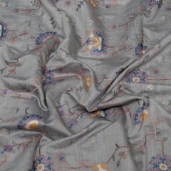 Grey Color Monga Silk Embroidered Fabric
