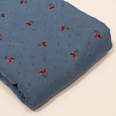 Blue Color Denim Embroidered Fabric