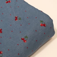 Blue Color Denim Embroidered Fabric