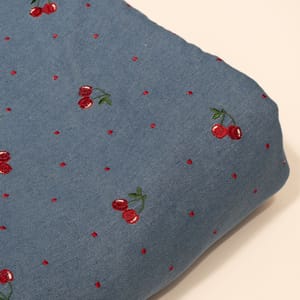 Blue Color Denim Embroidered Fabric