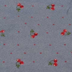 Blue Color Denim Embroidered Fabric