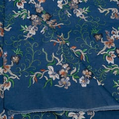 Blue Color Denim Embroidered Fabric