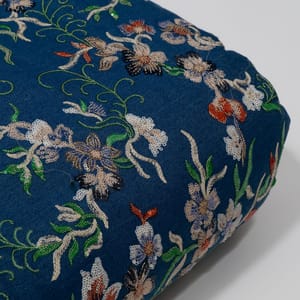 Blue Color Denim Embroidered Fabric