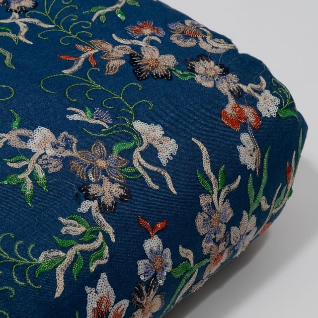 Blue Color Denim Embroidered Fabric