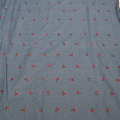Blue Color Denim Embroidered Fabric