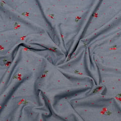 Blue Color Denim Embroidered Fabric