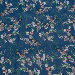 Blue Color Denim Embroidered Fabric