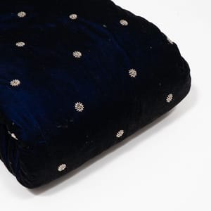 Navy Blue Color Velvet Embroidered Fabric