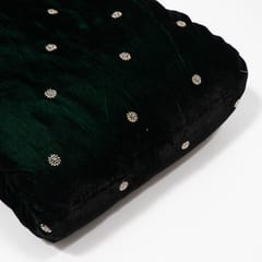 Bottle Green Color Velvet Embroidered Fabric