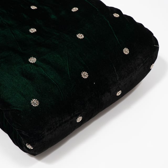 Bottle Green Color Velvet Embroidered Fabric