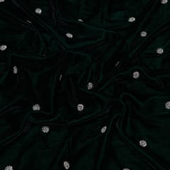 Bottle Green Color Velvet Embroidered Fabric