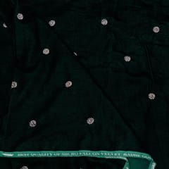 Bottle Green Color Velvet Embroidered Fabric