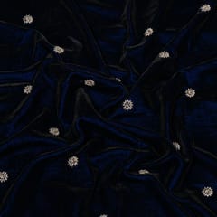 Navy Blue Color Velvet Embroidered Fabric
