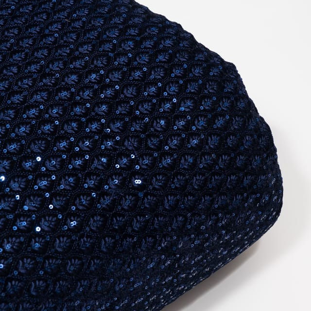 Navy Blue Color Velvet Embroidered Fabric