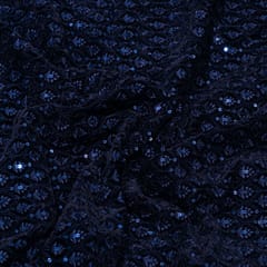 Navy Blue Color Velvet Embroidered Fabric