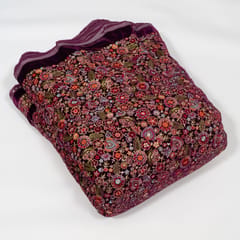 Purple Color Velvet Embroidered Fabric