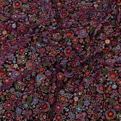 Purple Color Velvet Embroidered Fabric