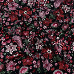 Black Color Velvet Embroidered Fabric
