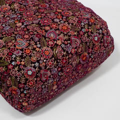 Purple Color Velvet Embroidered Fabric