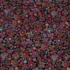 Purple Color Velvet Embroidered Fabric