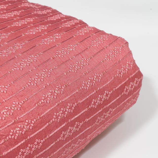 Onion Pink Color Dola Silk Embroidered Fabric