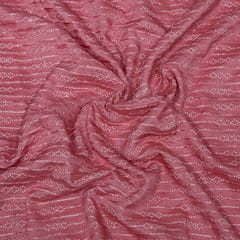 Onion Pink Color Dola Silk Embroidered Fabric