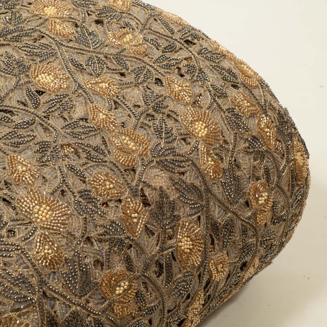 Grey Color Net Cutwork Embroidered Fabric