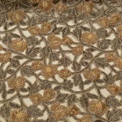 Grey Color Net Cutwork Embroidered Fabric