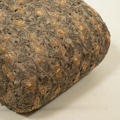 Grey Color Net Cutwork Embroidered Fabric