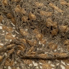 Grey Color Net Cutwork Embroidered Fabric