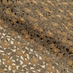 Grey Color Net Cutwork Embroidered Fabric
