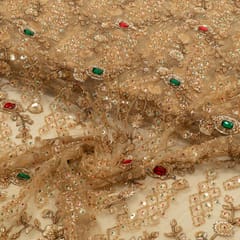 Gold Color Net Cutwork Embroidered Fabric