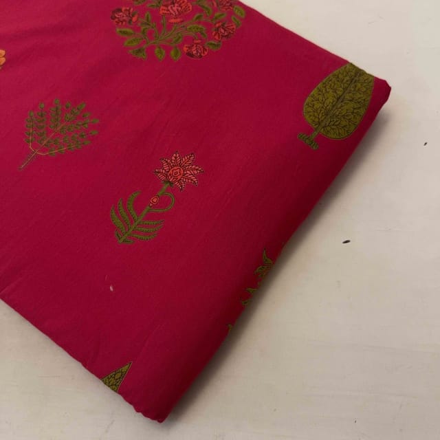 Majenta Color Cambric Cotton Printed Fabric (1.30Meter Cut Piece)