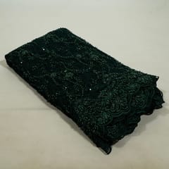 Bottle Green Colour Net Embroidered Fabric (1Meter Cut Piece)