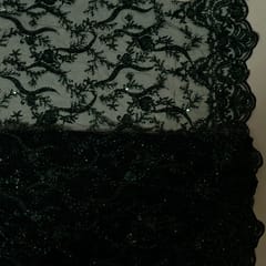 Bottle Green Colour Net Embroidered Fabric (1Meter Cut Piece)
