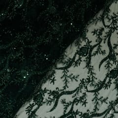 Bottle Green Colour Net Embroidered Fabric (1Meter Cut Piece)